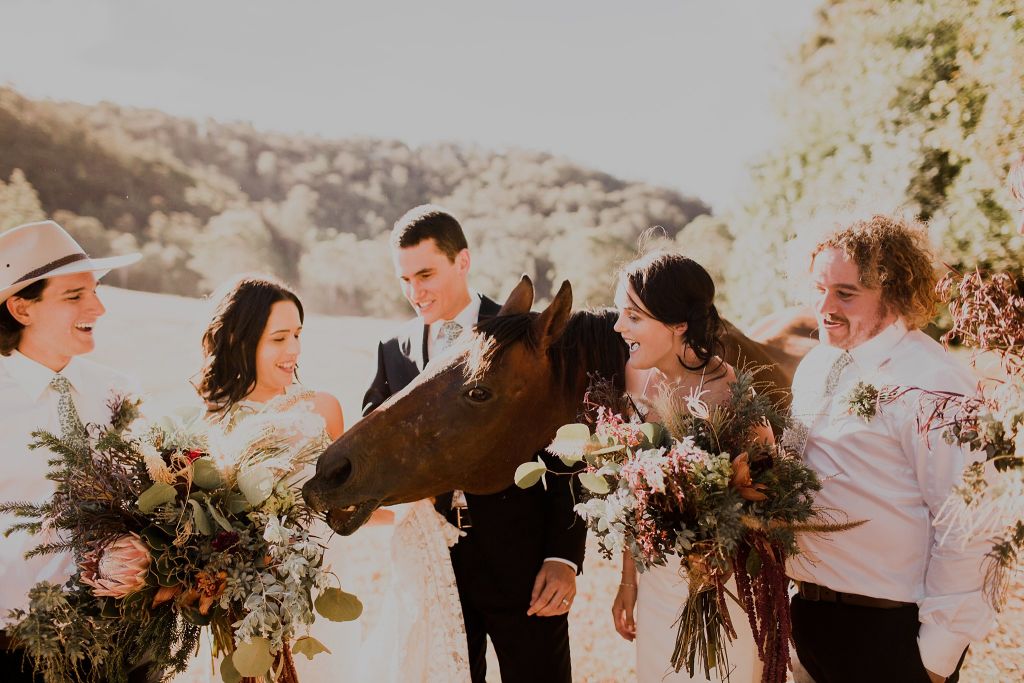 Hilarious horses photobomb couples’ Hunter Valley wedding